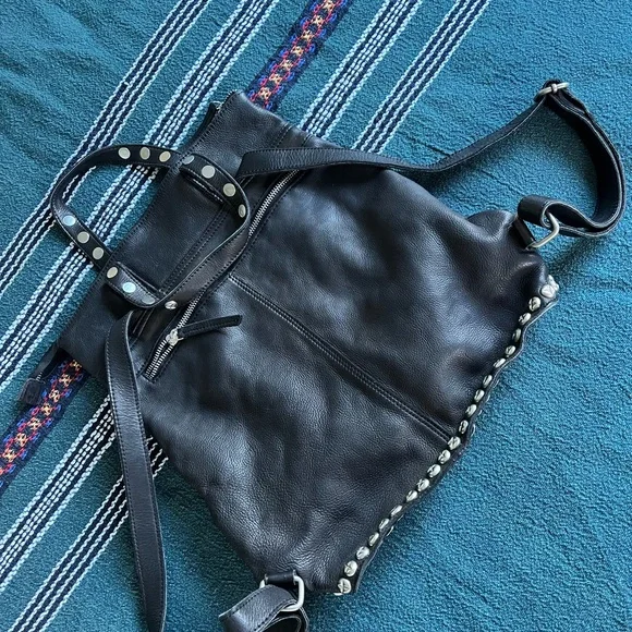 Free People Ellie Studded Black Leather Backpack - Picture 2 of 7